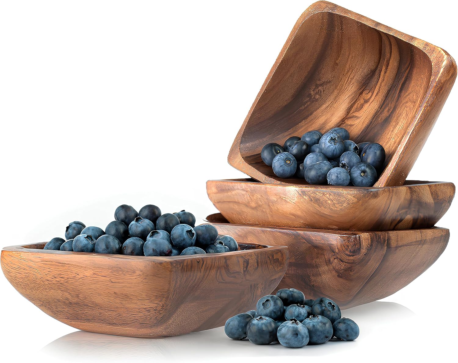 Acacia Wood Snack Serving Bowls for Nuts, Appetizers, Dipping