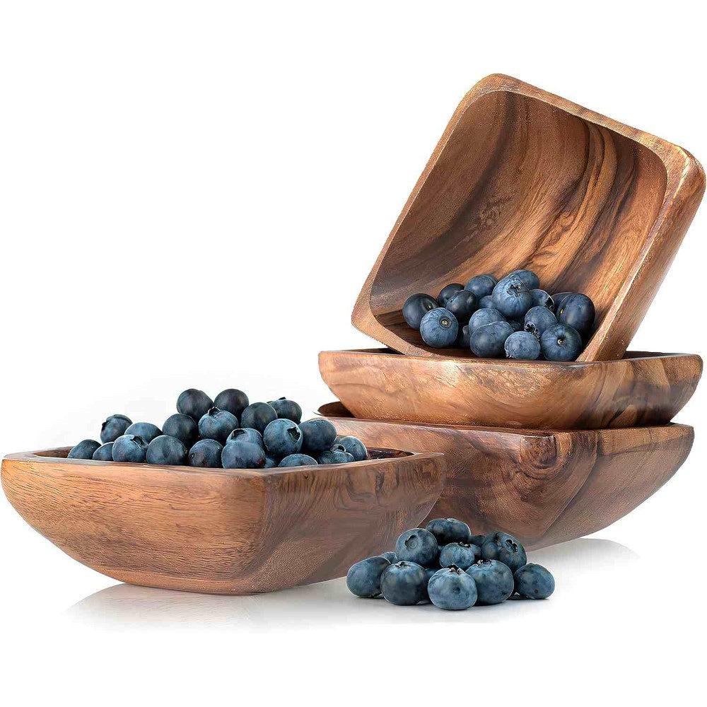 Acacia Wood Snack Serving Bowls for Nuts, Appetizers, Dipping