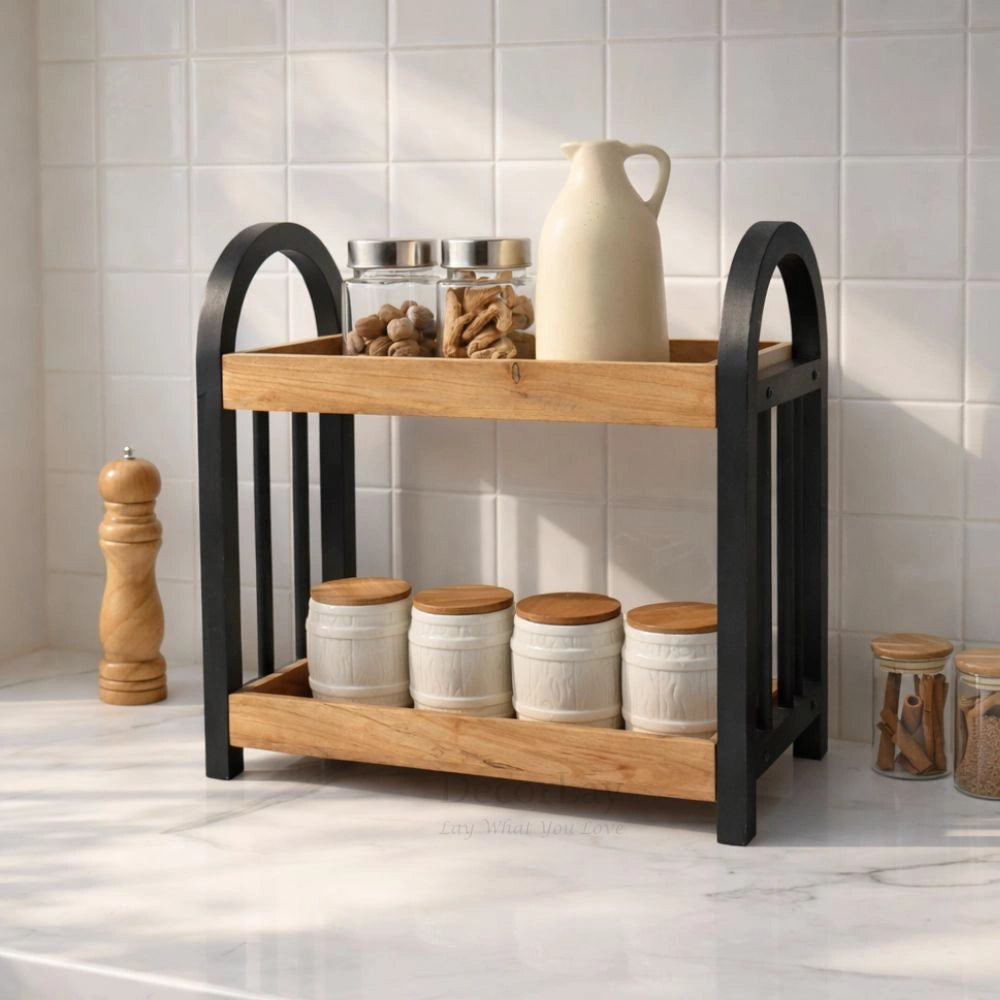 2-Tier Wooden Countertop Cosmetic Organizers Rack
