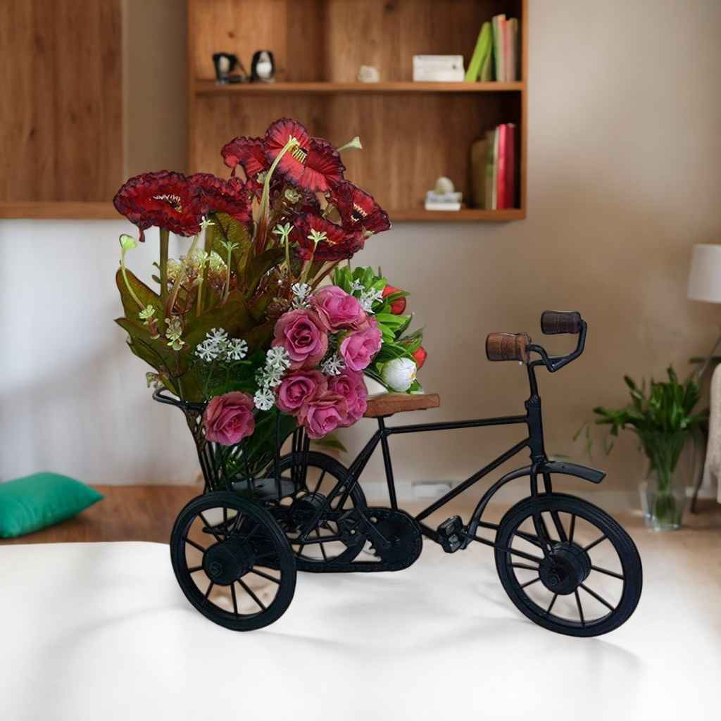 Iron & Wood Home Decorative Cycle Rickshaw Stand 25.4 x 10.2 x 17.8 Cm