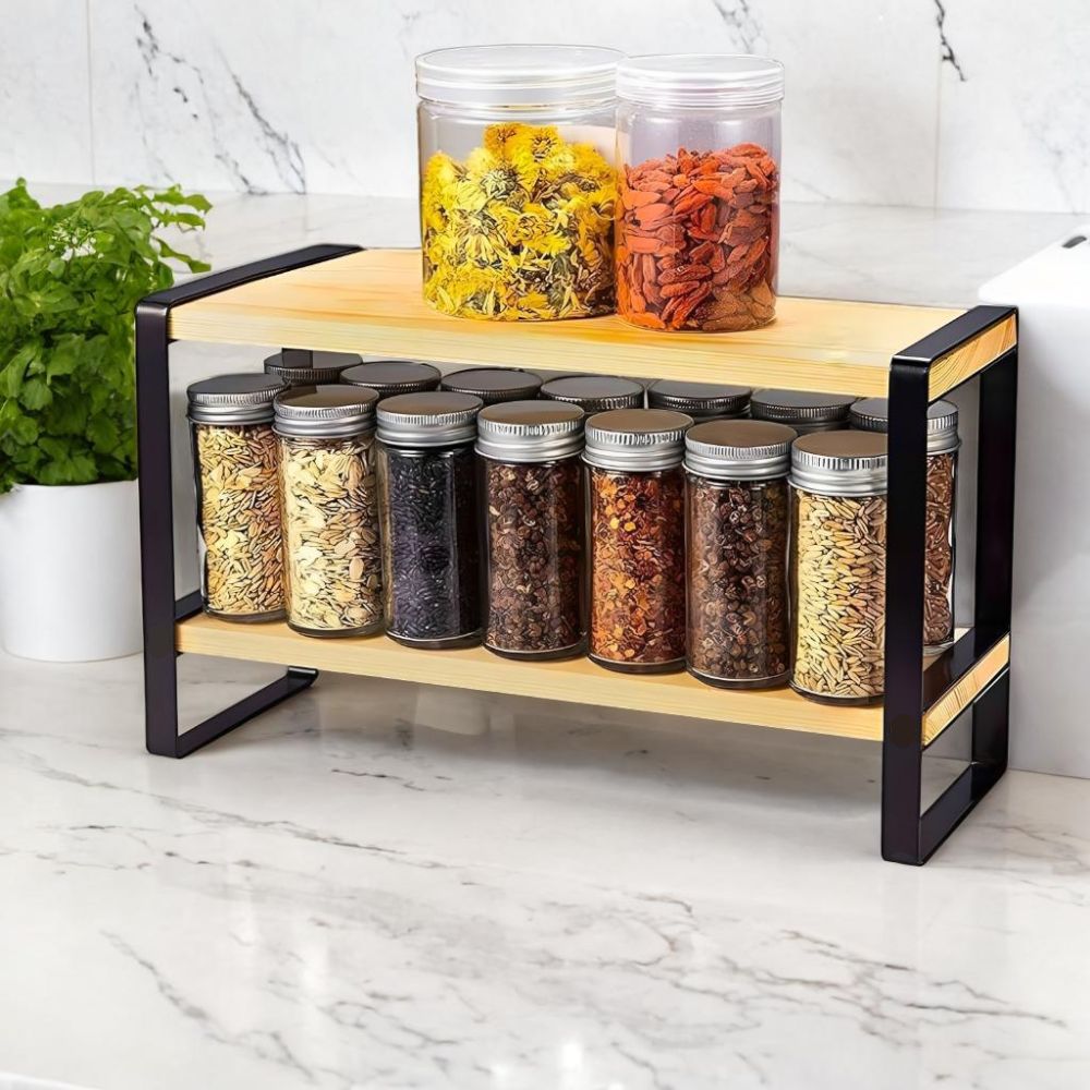 Metal & Laminated Wood Kitchen Storage Organizer