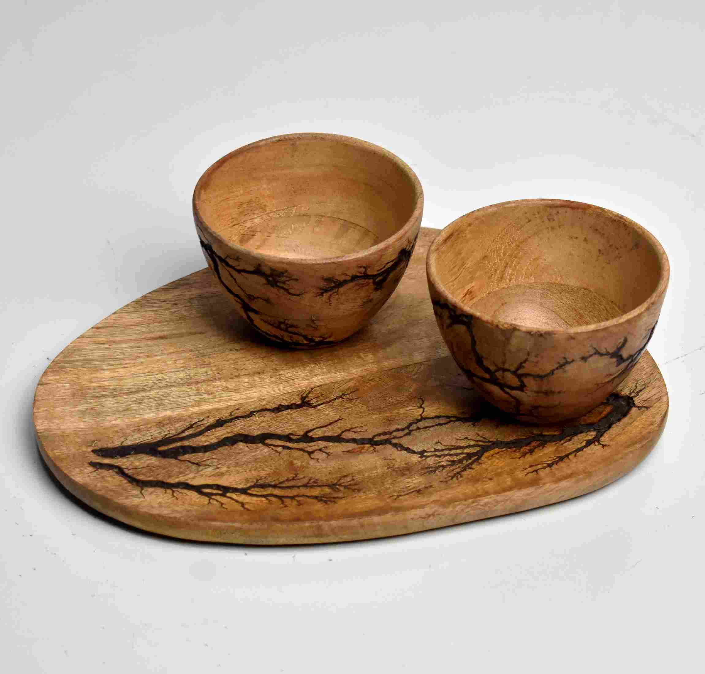 Mango Wooden Tray Cum Platter with 2 Small Soup Bowls