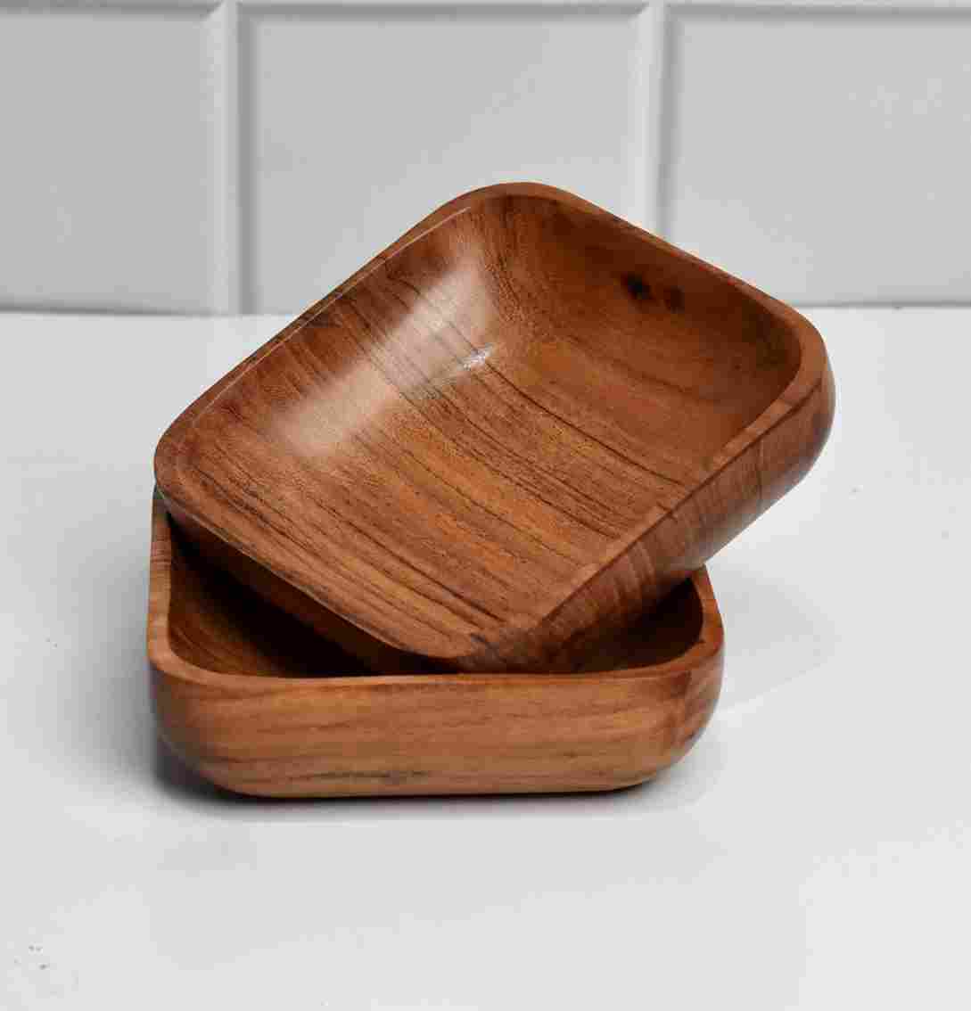 Acacia Wood Serving Sauce Dip Ketchep Nuts Soup Bowls (Set of 2)