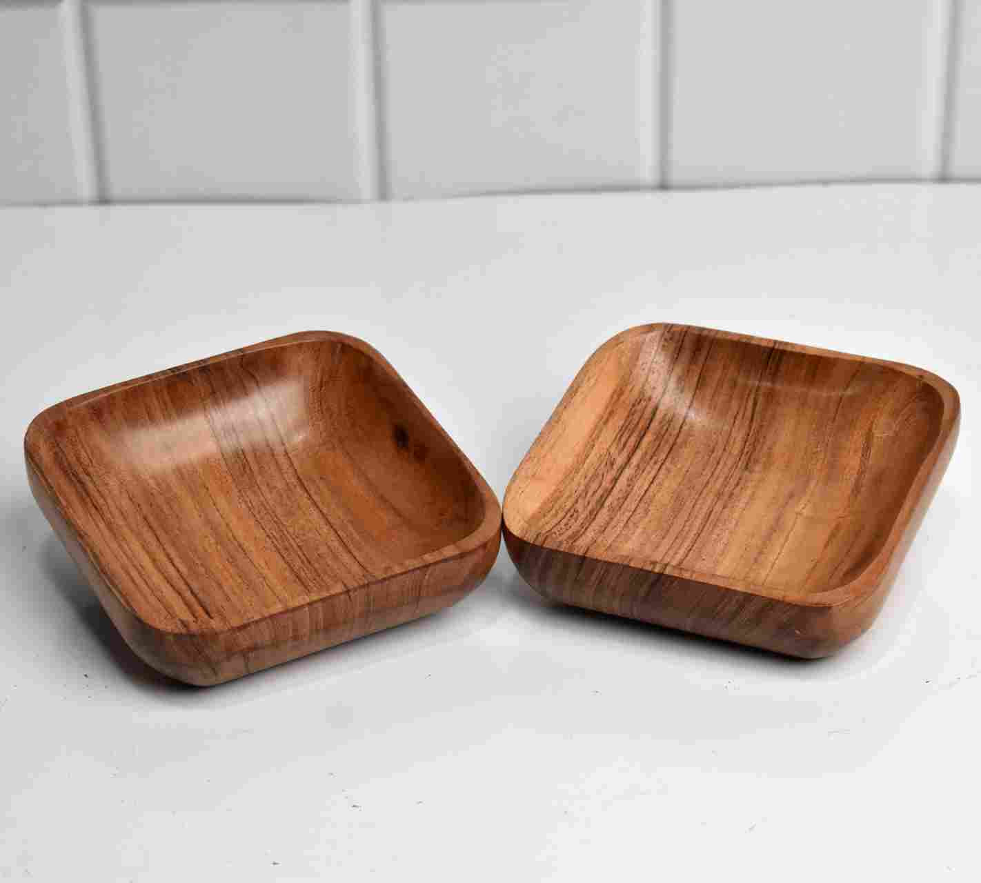 Acacia Wood Serving Sauce Dip Ketchep Nuts Soup Bowls (Set of 2)