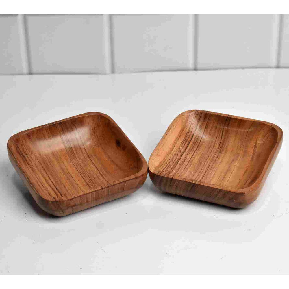 Acacia Wood Serving Sauce Dip Ketchep Nuts Soup Bowls (Set of 2)