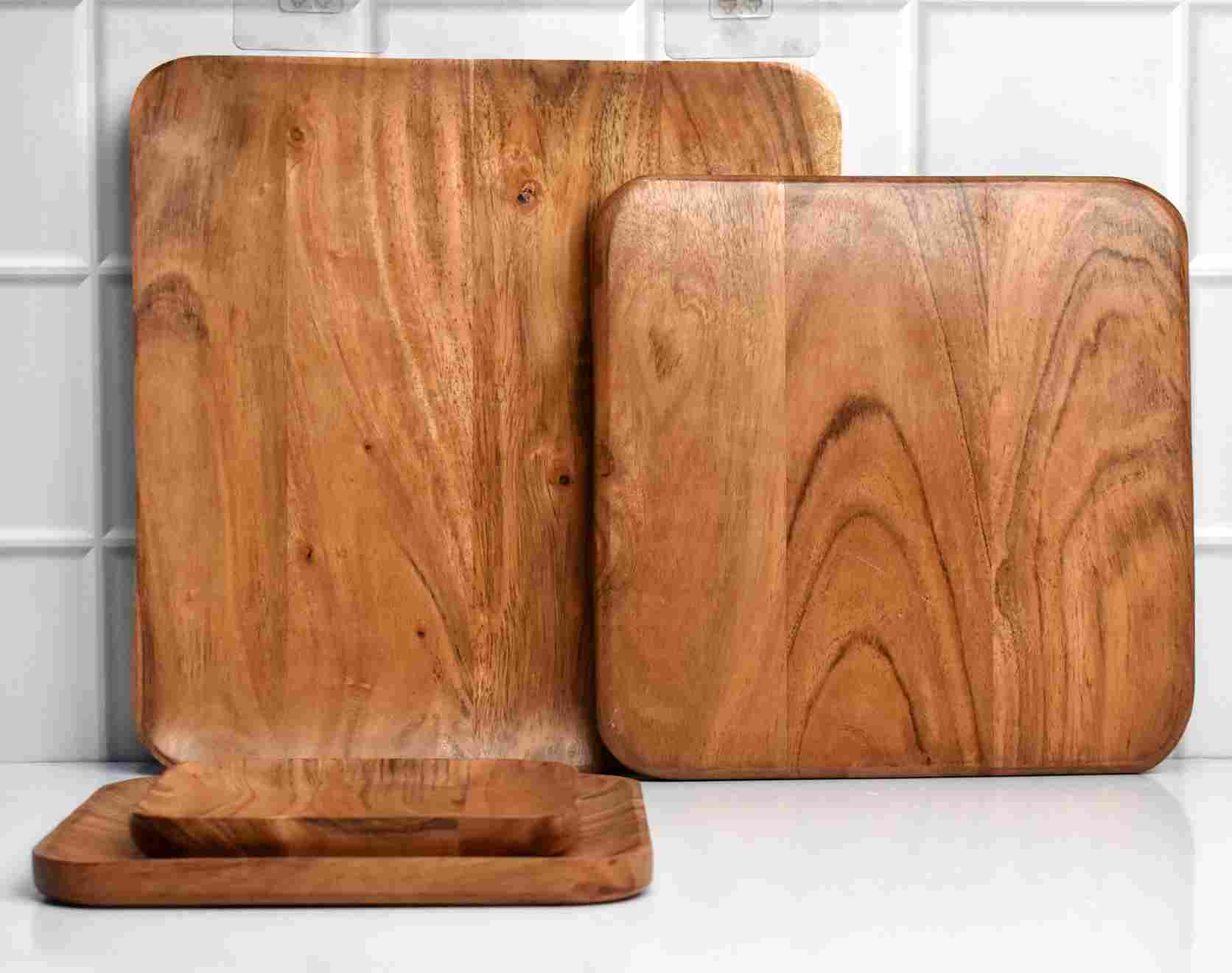 Acacia Wood Serving Dishes for Serving & Desserts Set of 4 Trays