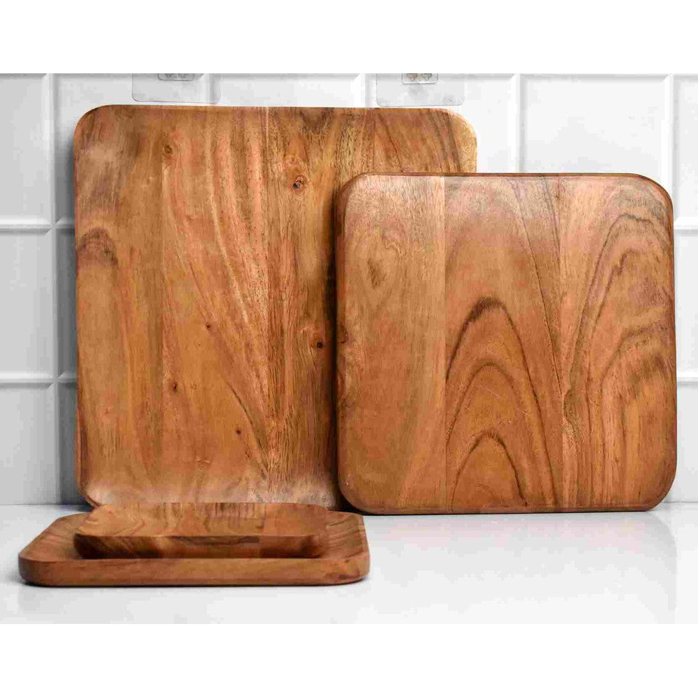 Acacia Wood Serving Dishes for Serving & Desserts Set of 4 Trays