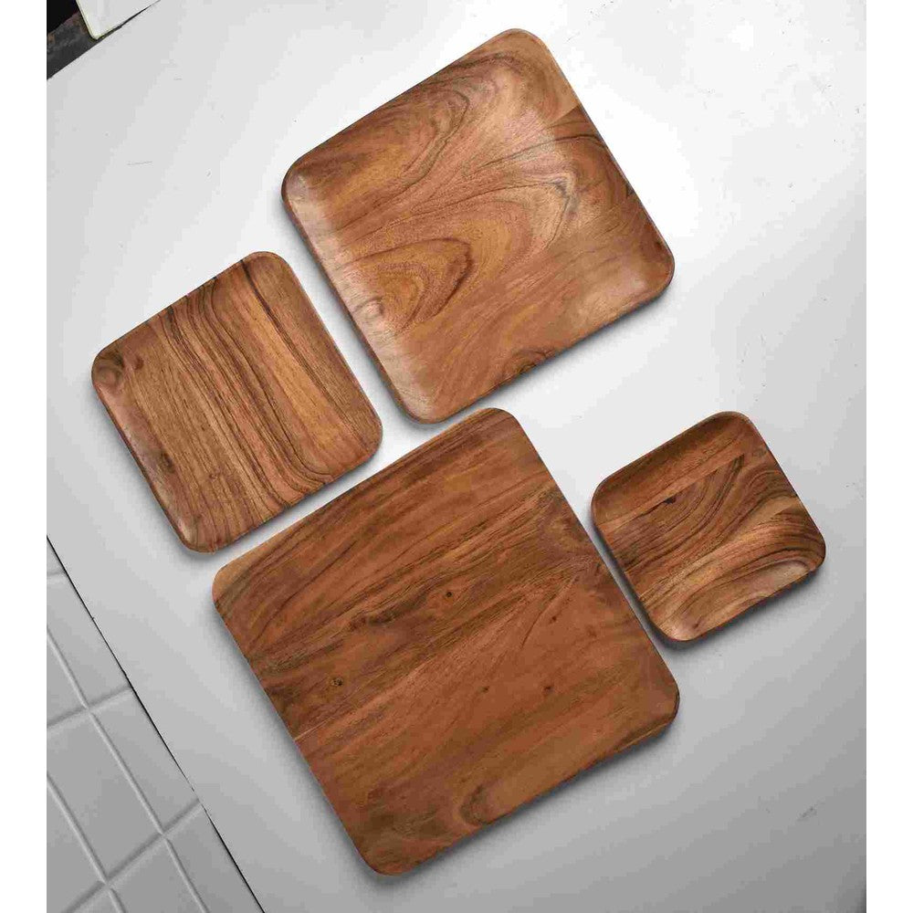 Acacia Wood Serving Dishes for Serving & Desserts Set of 4 Trays