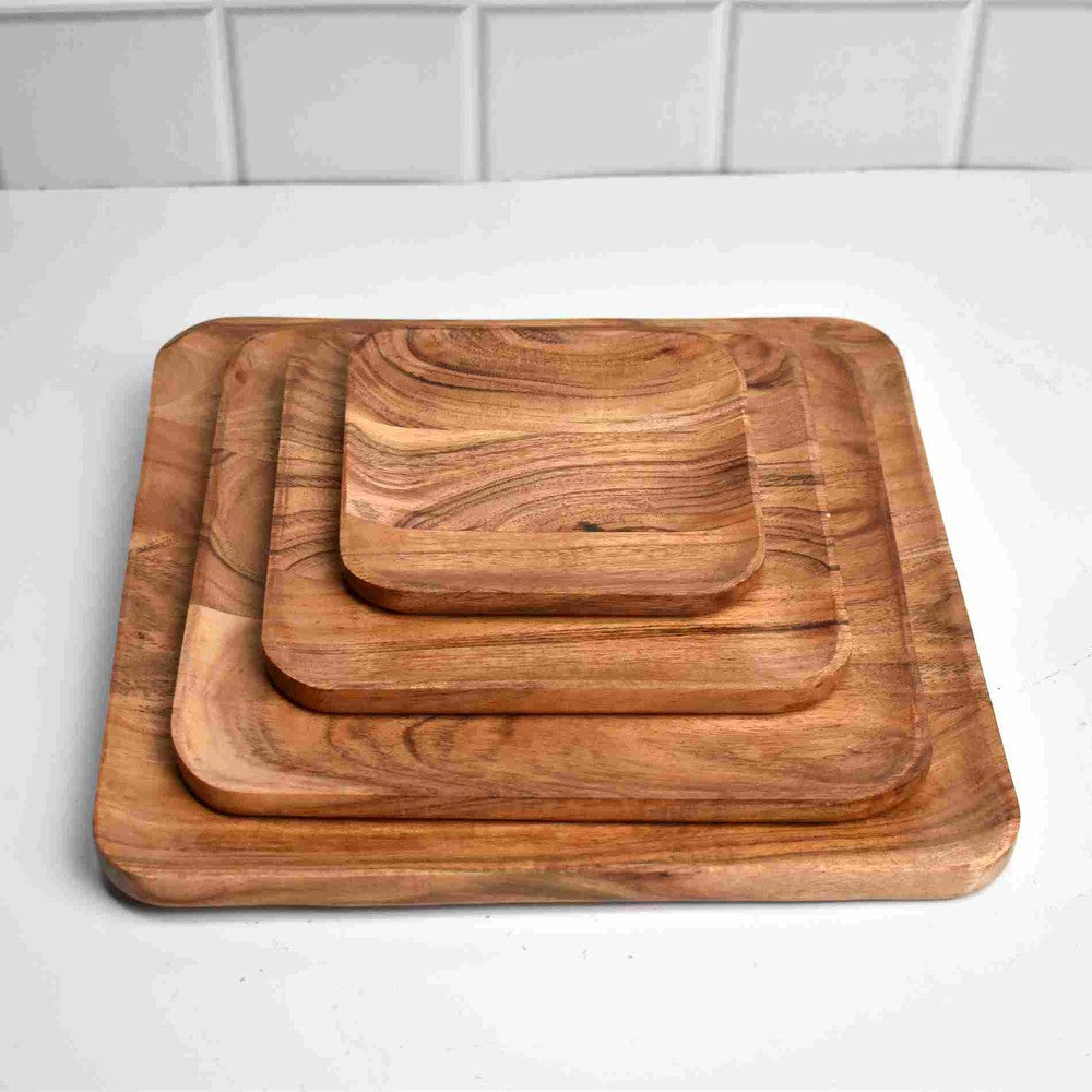 Acacia Wood Serving Dishes for Serving & Desserts Set of 4 Trays