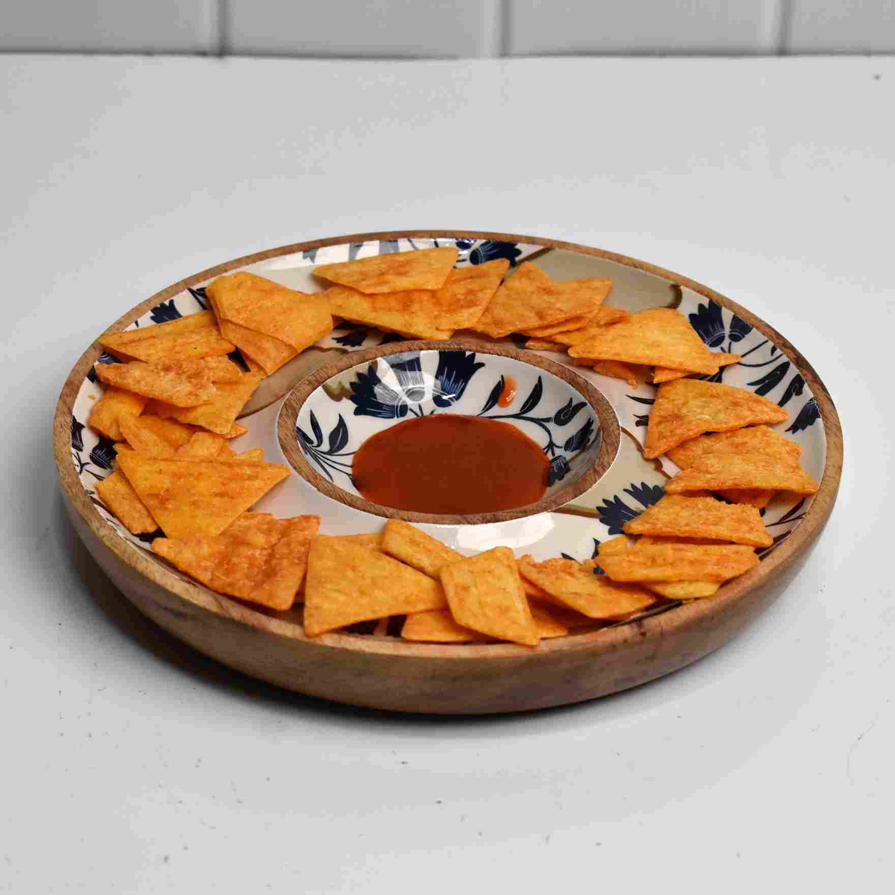 Wooden Handmade Chip-N-Dip Serving Platter