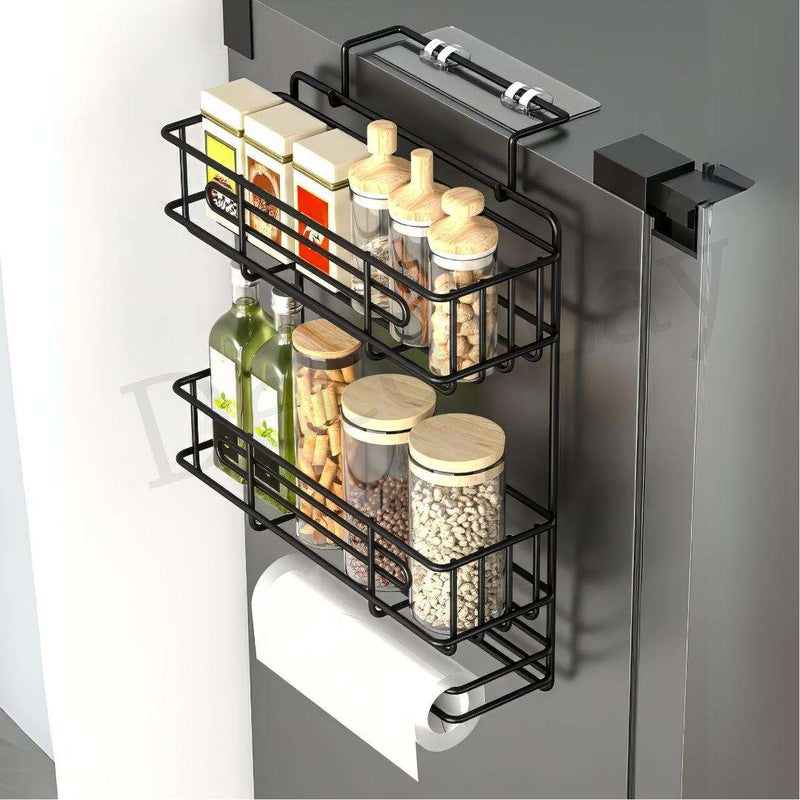 Refrigerator Broad-Side Spice Rack, Kitchen Storage Organizer with Napkin Roll Holder