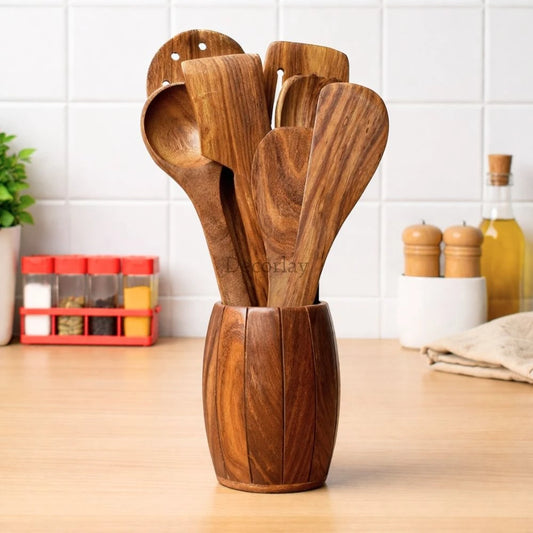 Wooden Natural Cooking Spoon, Ladles & Spatulas Set of 8 1000