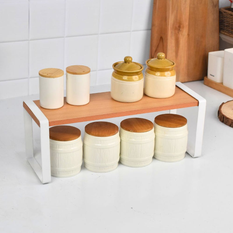 Metal Wooden Standing Kitchen Rack Shelve Storage Organizer
