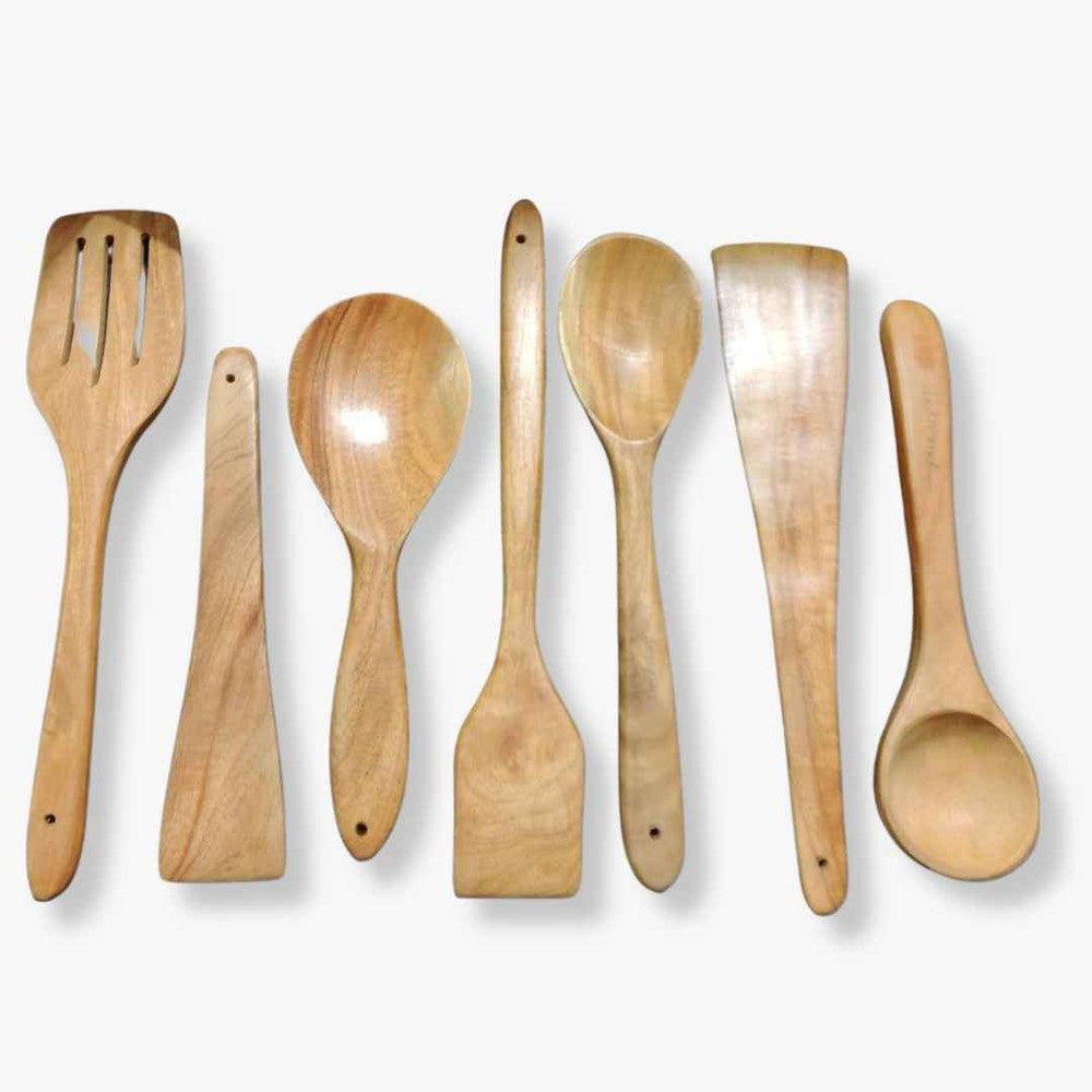 Natural Neem Wood Cooking Serving Spoon Set of 7