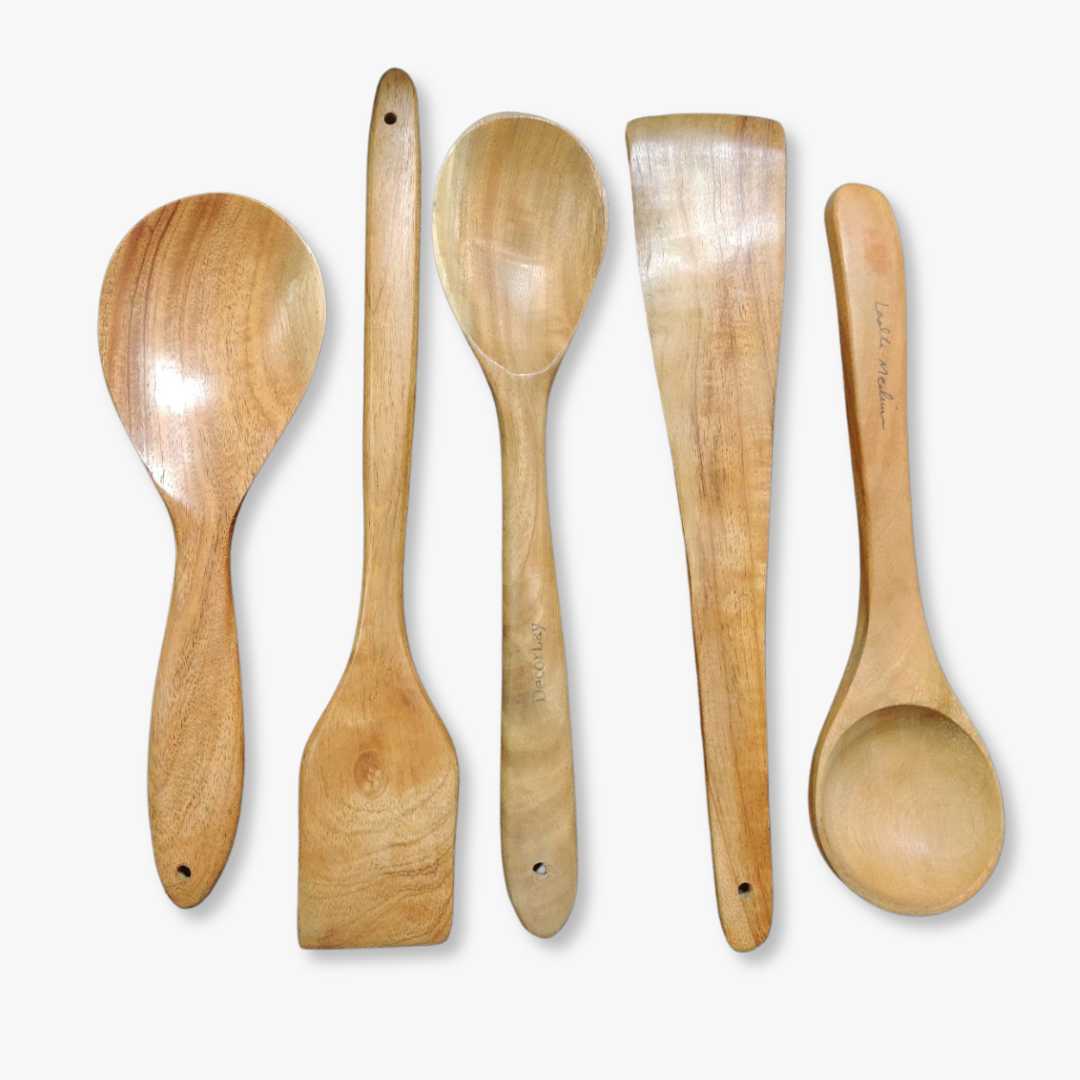 Natural Neem Wood Cooking & Serving Spoons Set of 5