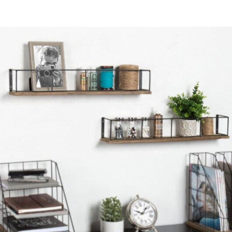 Wooden and Metal Floating Wall Shelves 18x4x4 Inches