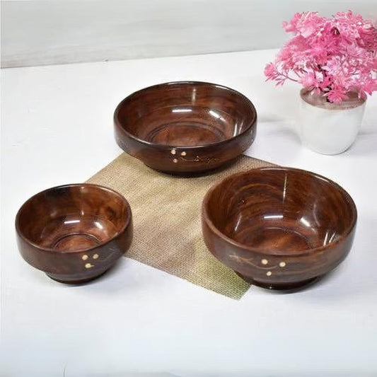 Handmade Multipurpose Wooden Serving Bowl 6x2 inch 5x2 inch 4x1.5 inches 3467