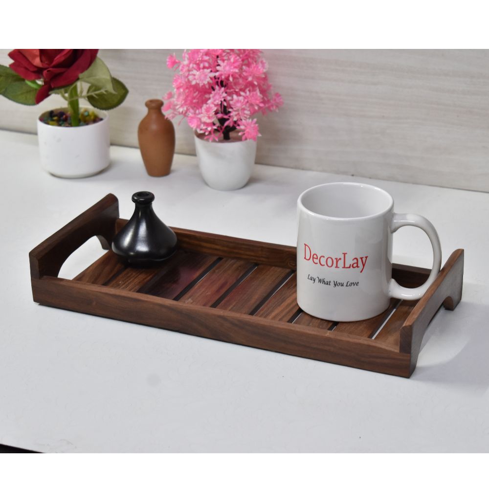 Natural Wooden Tea & Coffee Serving Tray with Handles