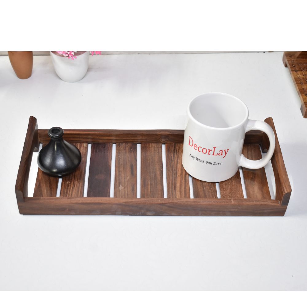 Natural Wooden Tea & Coffee Serving Tray with Handles