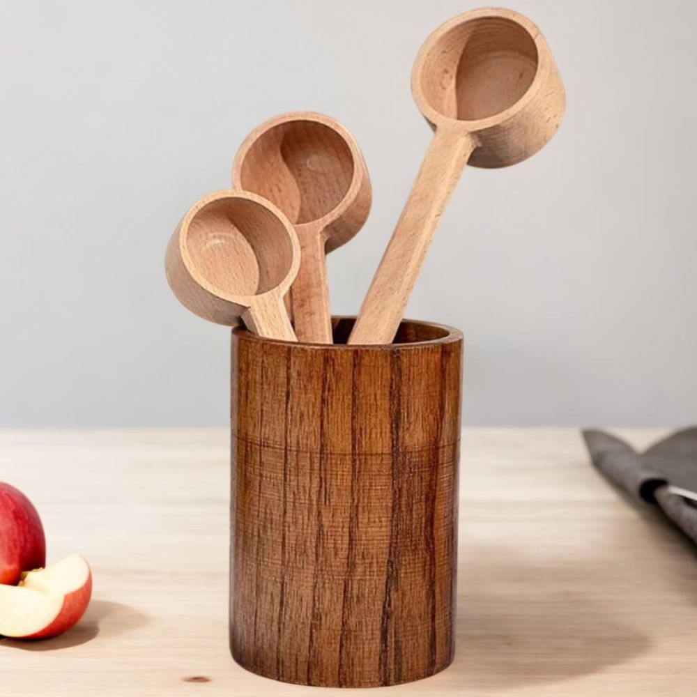 Sheesham Wood Cylindrical Shaped Cutlery Holder Spoon Stand