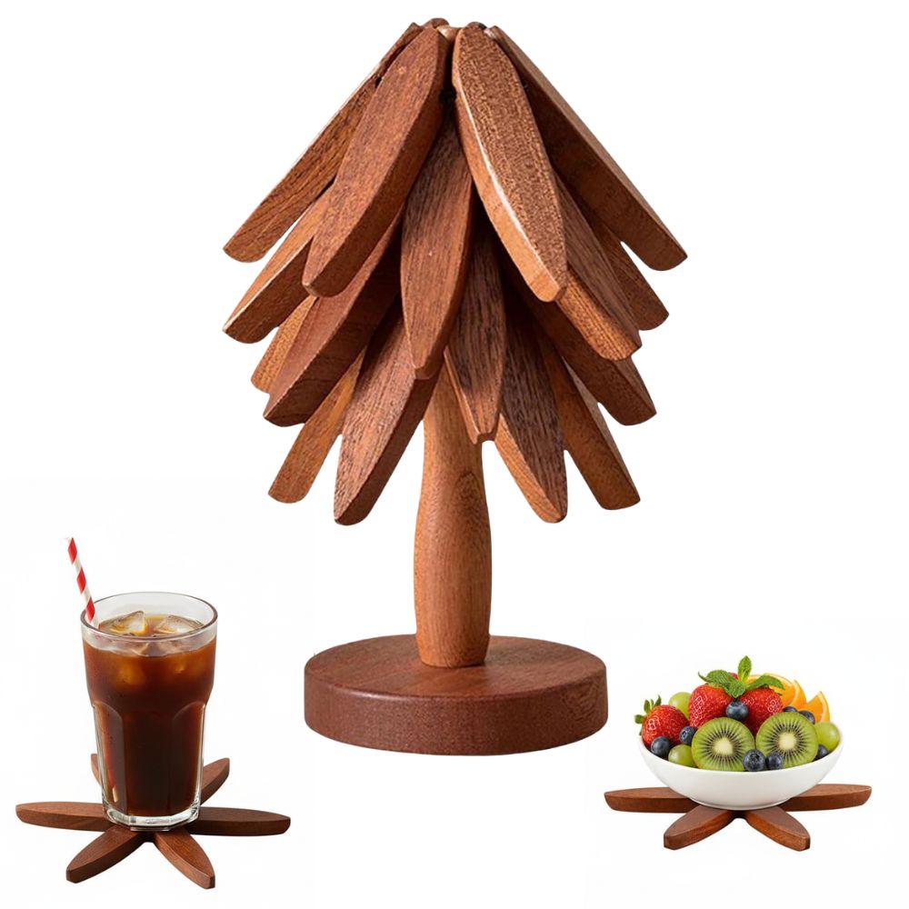 Wooden Tree Coaster Trivet Stand for Hot Dishes Set of 4 Coaster