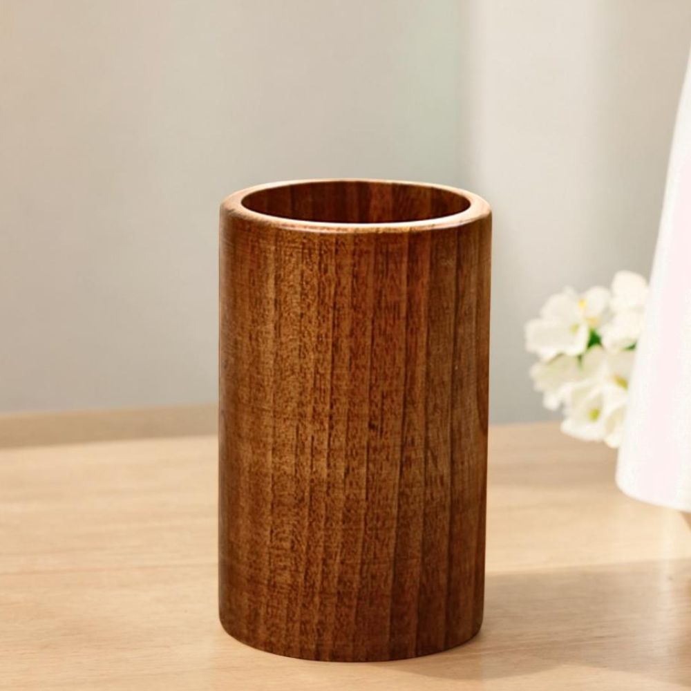 Sheesham Wood Cylindrical Shaped Cutlery Holder Spoon Stand