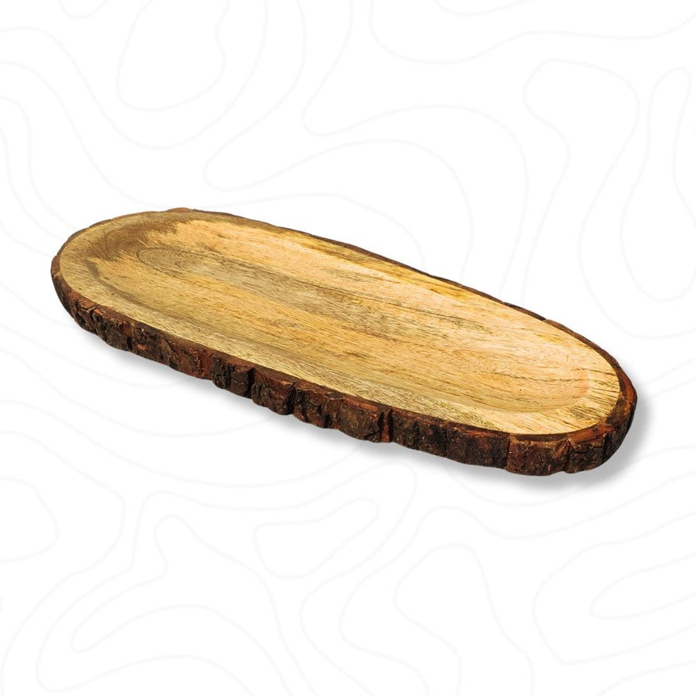 Mango Wood Serving Tray Papaya Design Oval Shape