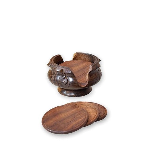 Beautiful Hand Carved Coasters with Holder Tabletop Coasters - Decorlay