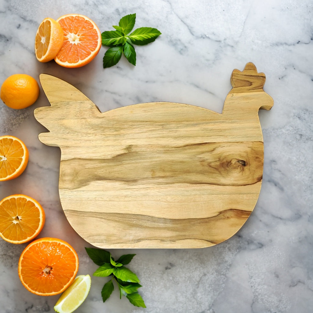 Teak Wood Hen Shaped Fruit, Vegetable Chopping Cutting Board