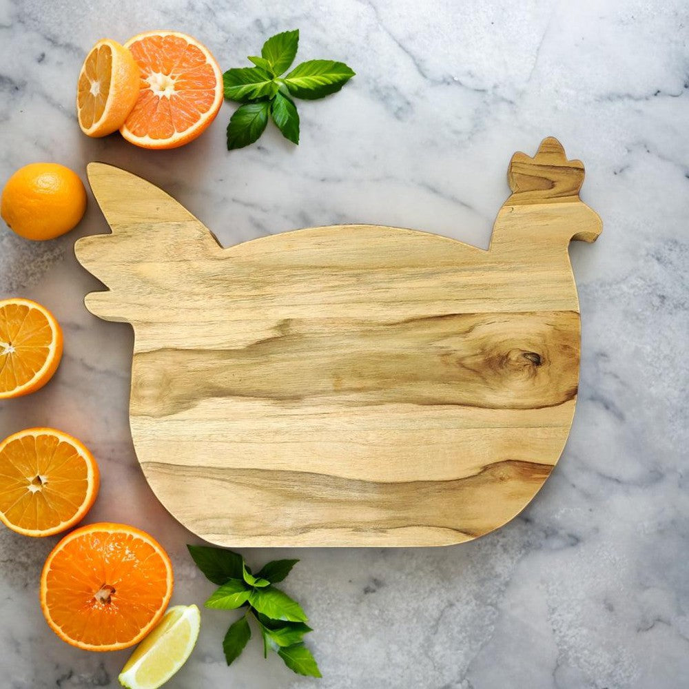 Teak Wood Hen Shaped Fruit, Vegetable Chopping Cutting Board