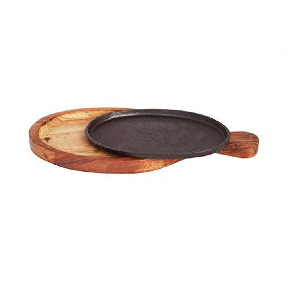 Decorlay Cast Iron and Sheesham Wood Sizzler Plate With Handle - Decorlay