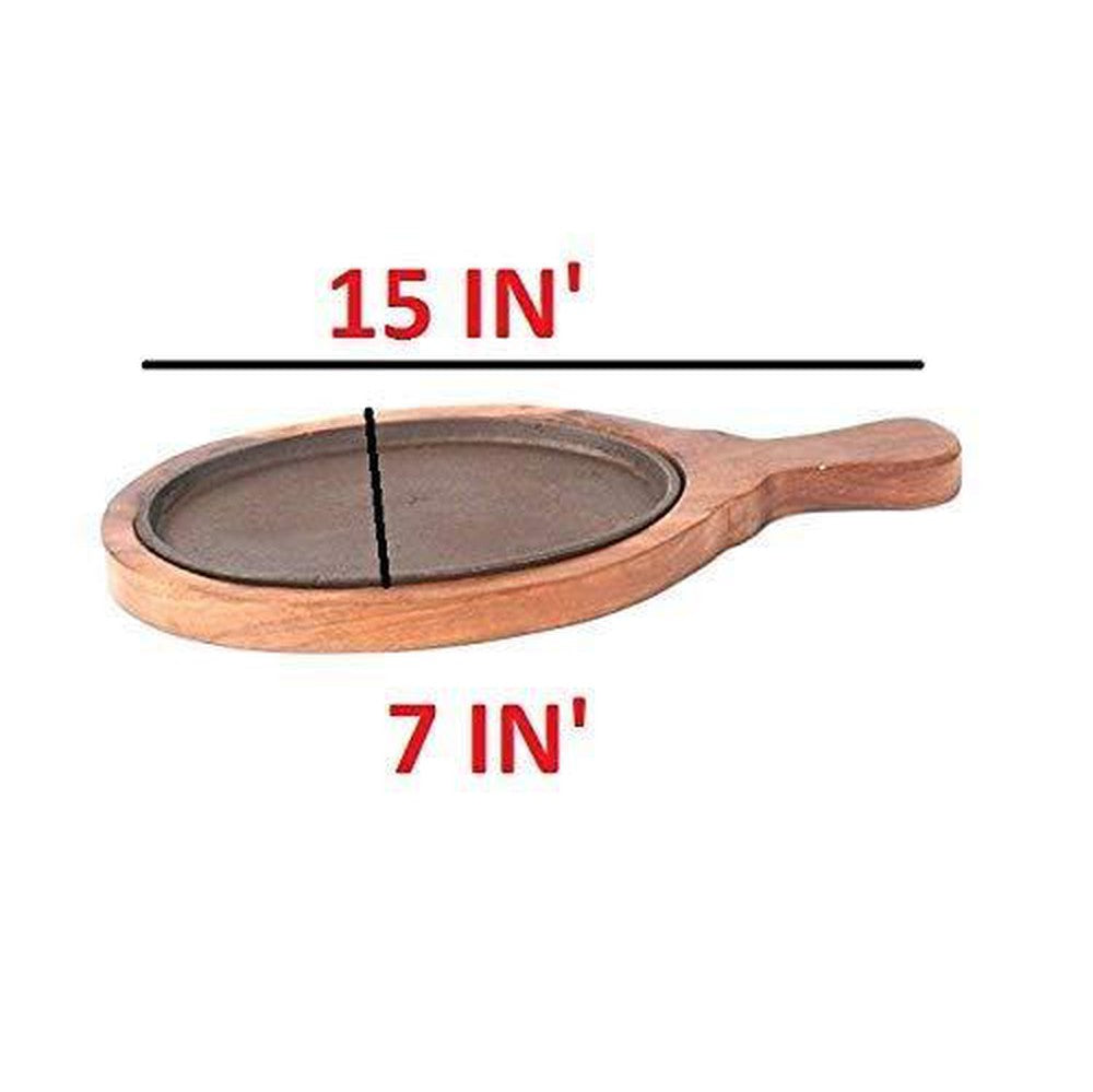 Decorlay Cast Iron and Sheesham Wood Sizzler Plate With Handle - Decorlay