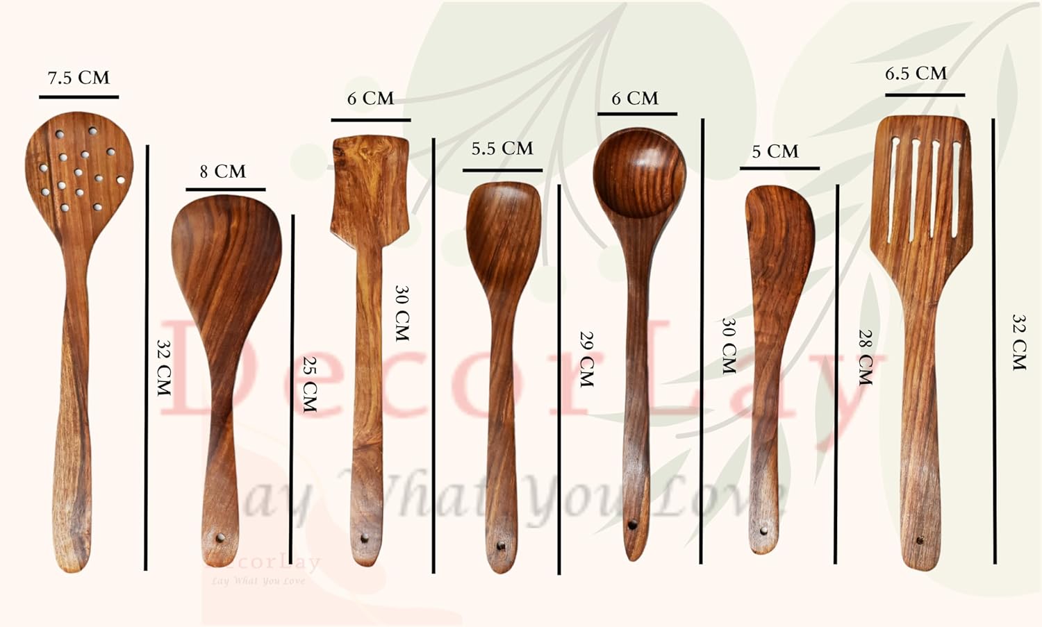 Non-Stick Wooden Natural Cooking and Serving Spoon Set of 7