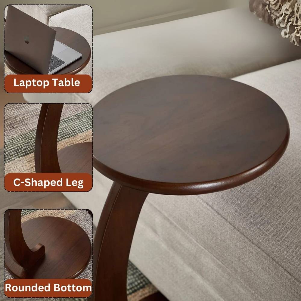 Wooden C Shaped End Table