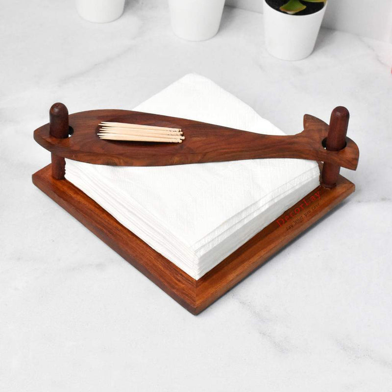 Wooden Napkin Holder With Toothpick Stand 19 x 19 x 2.5) cm