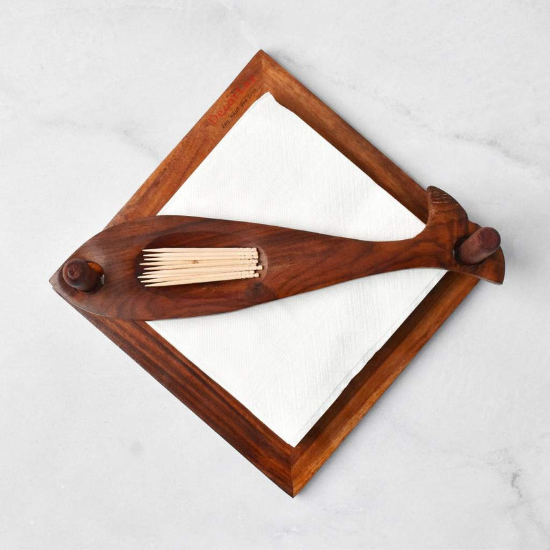 Wooden Napkin Holder With Toothpick Stand 19 x 19 x 2.5) cm