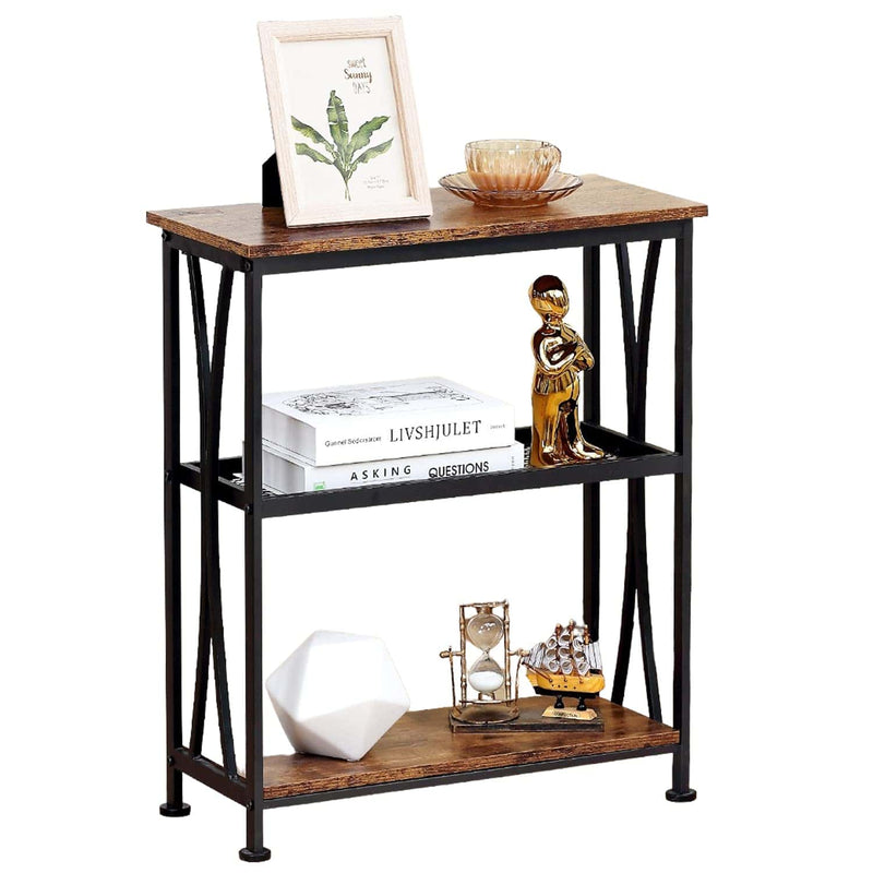 Vintage Table Simple Rustic Side Table with 3-Tier Storage Shelves, Slim Bedside Couch Table