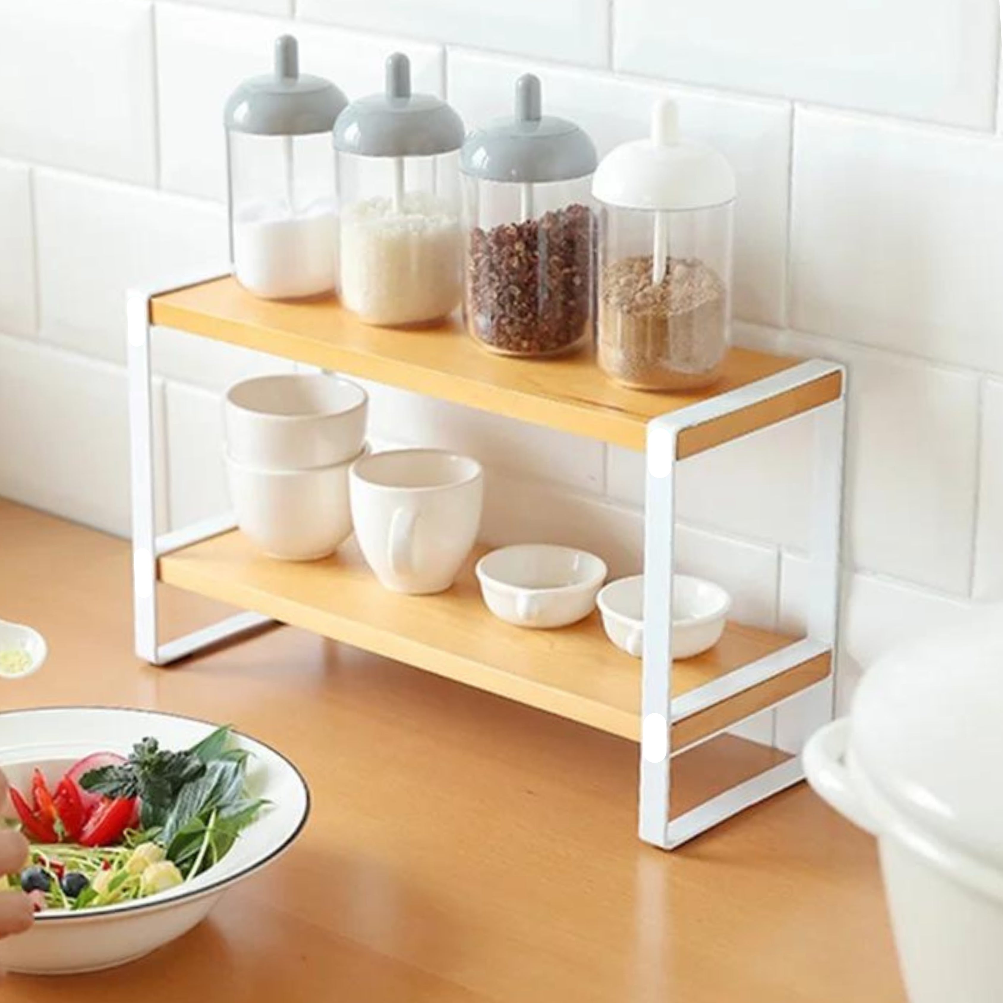 Metal & Laminated Wood Kitchen Storage Organizer