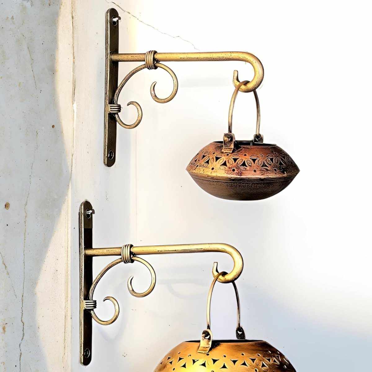 Golden Wall Lantern & Planters Lanterns Diya Hanger - Decorlay