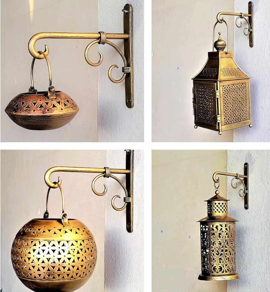 Golden Wall Lantern & Planters Lanterns Diya Hanger - Decorlay