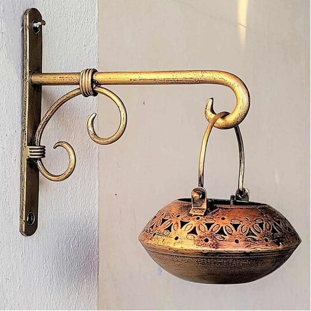 Golden Wall Lantern & Planters Lanterns Diya Hanger - Decorlay