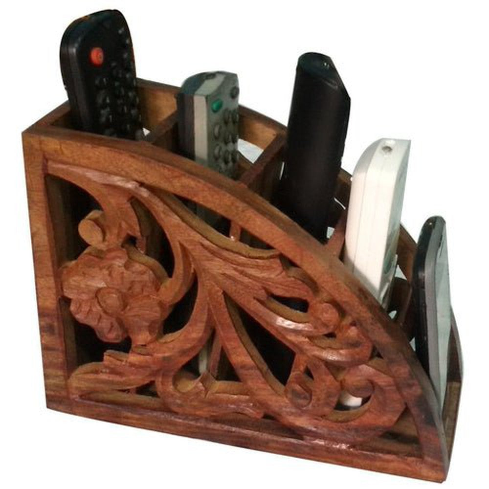 Handcraft Wooden Remote Control Storage Holder 8.2x17x21 cm - Decorlay