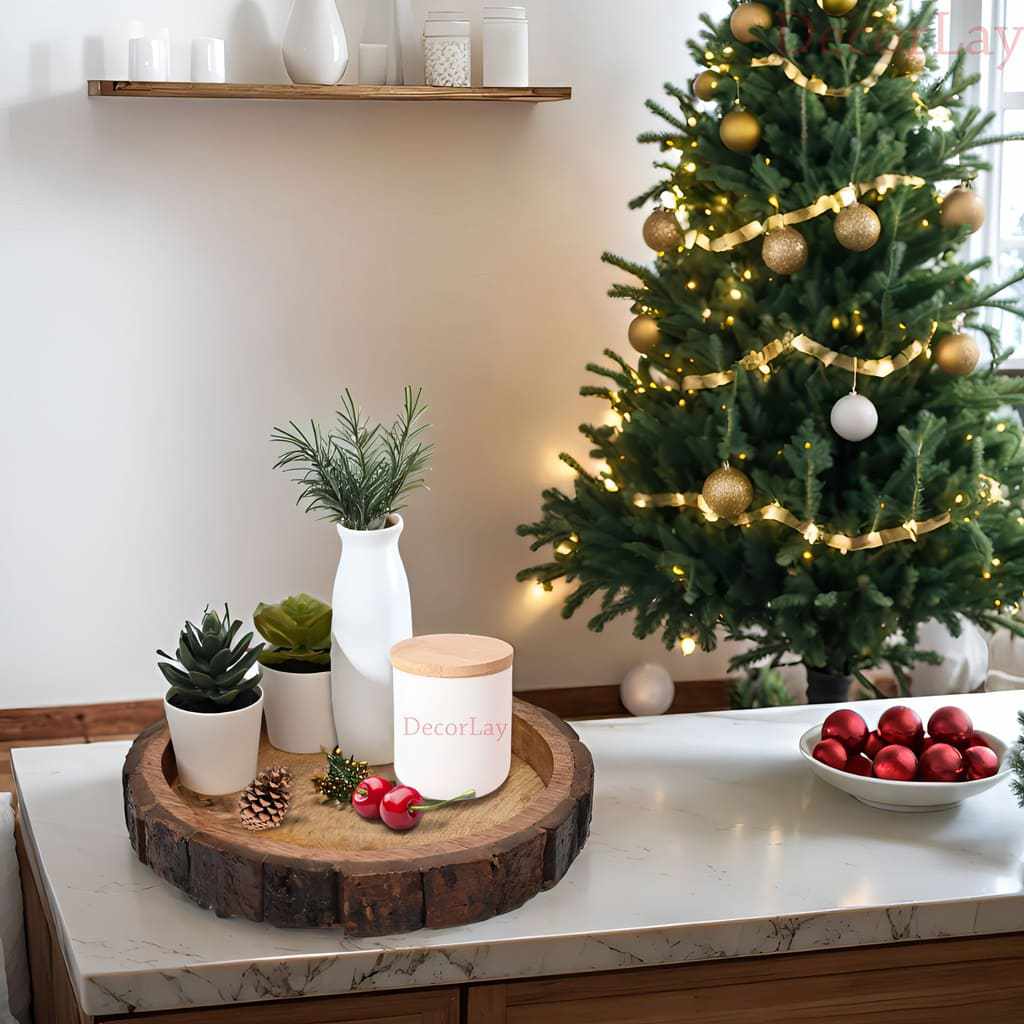 Handmade & Handcrafted Round Wooden Serving Tray Platter - Decorlay