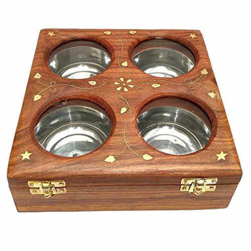 Handmade Item Wooden Storag Dry Fruit Box/Spices Box 20.3 x 20.3 x 10.2 cm