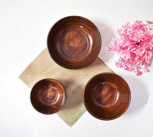 Handmade Multipurpose Wooden Serving Bowl 6x2 inch 5x2 inch 4x1.5 inches - Decorlay