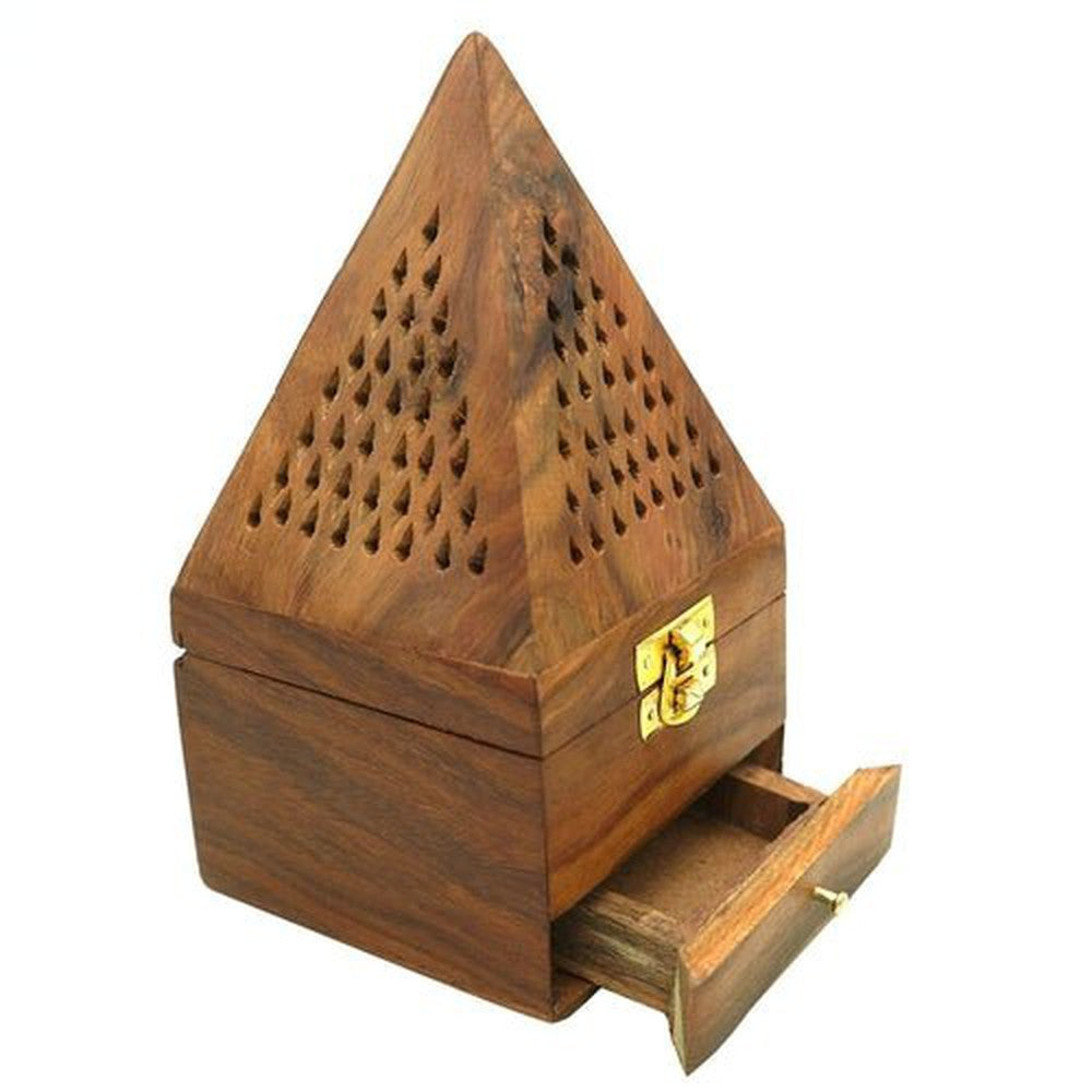 Handmade Sheesham Wooden Incense Box Holder/Dhoop Stand Ash Catcher - Decorlay