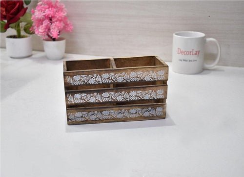 Handmade Wooden 2 compartments Cutlery Holder Storage Box - Decorlay