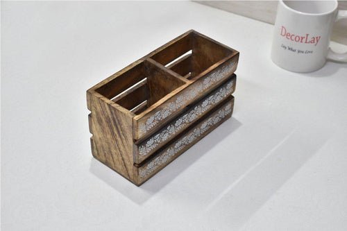 Handmade Wooden 2 compartments Cutlery Holder Storage Box - Decorlay