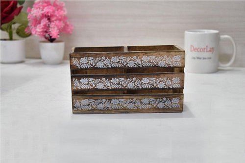 Handmade Wooden 2 compartments Cutlery Holder Storage Box - Decorlay