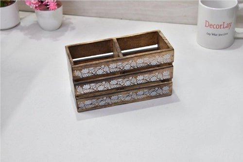 Handmade Wooden 2 compartments Cutlery Holder Storage Box - Decorlay